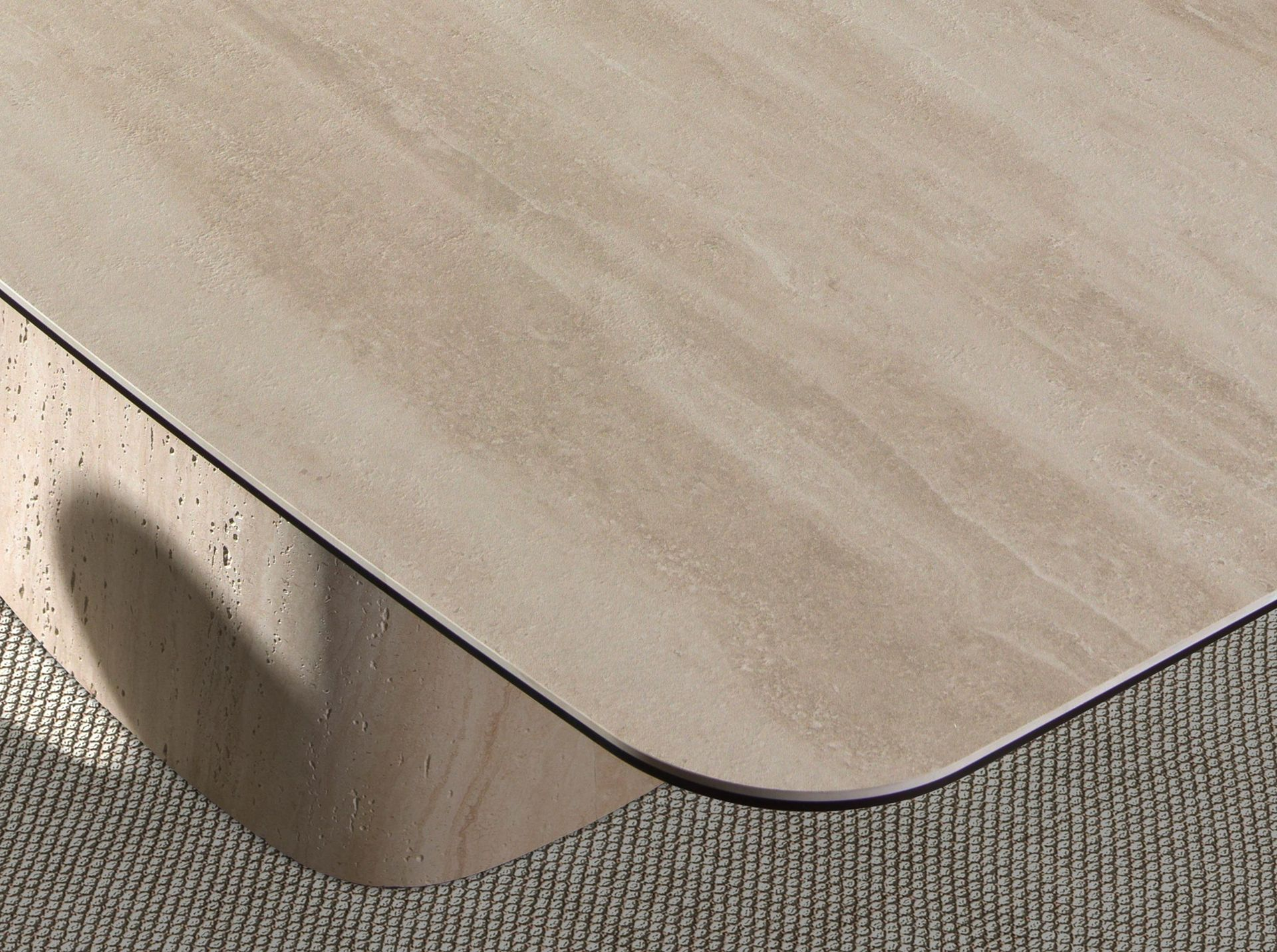 Oval barrel dining table in porcelain marble