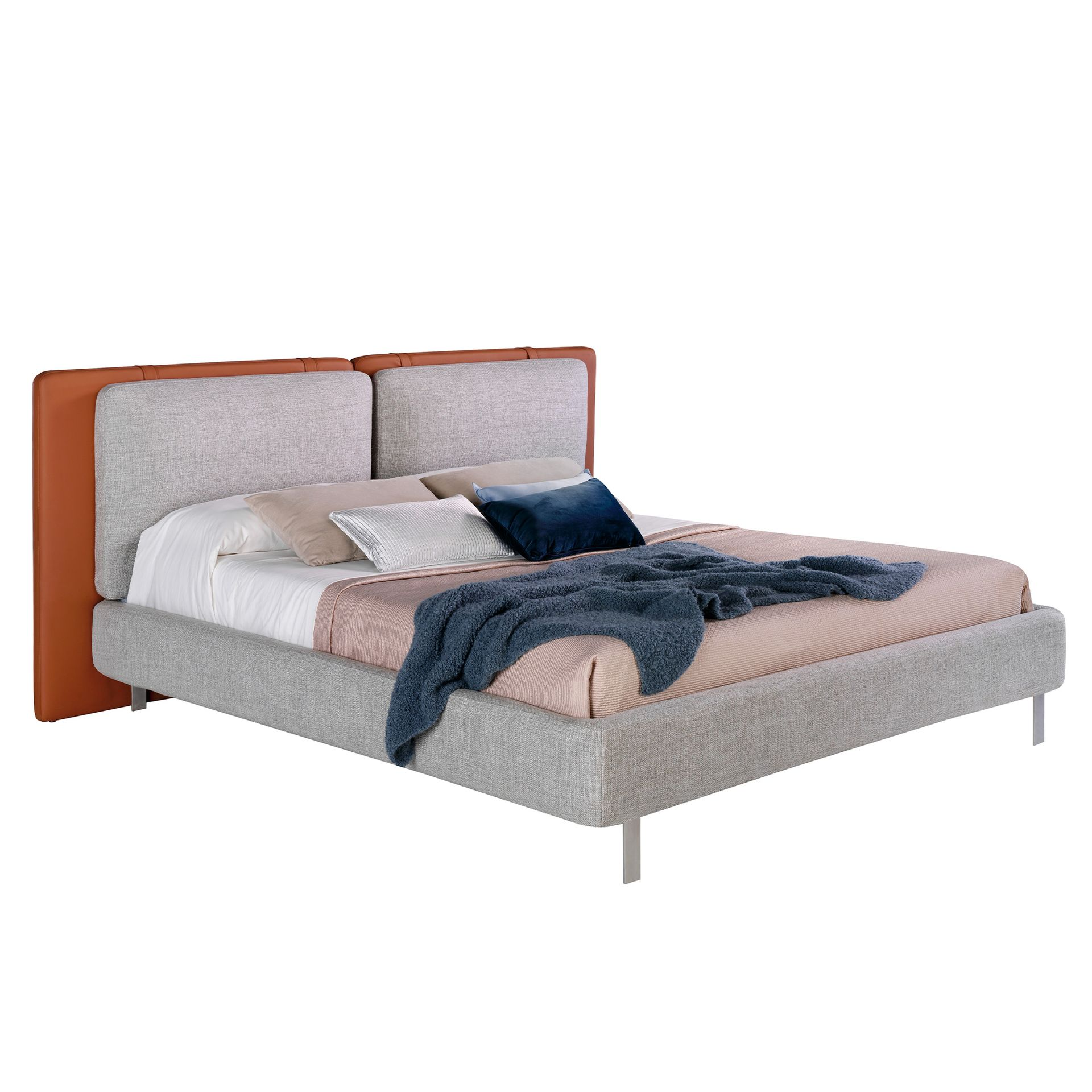 Brown leatherette bed with gray fabric