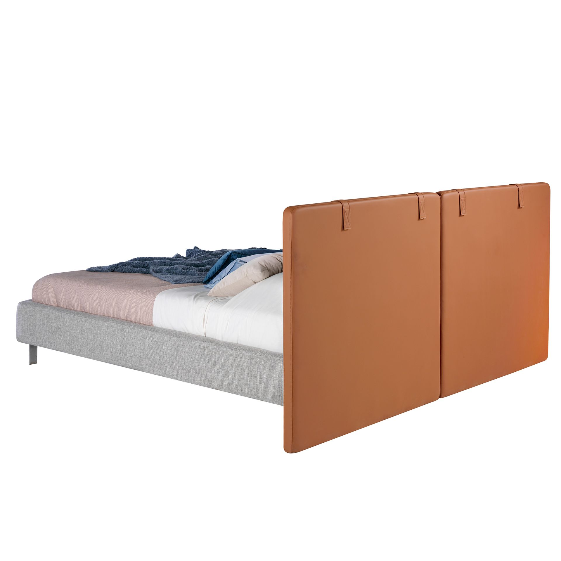 Brown leatherette bed with gray fabric