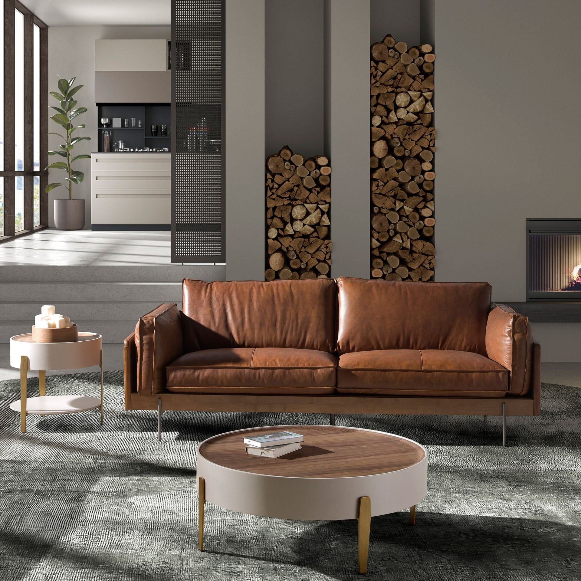 2-seters sofa Tobakk Brunt skinn