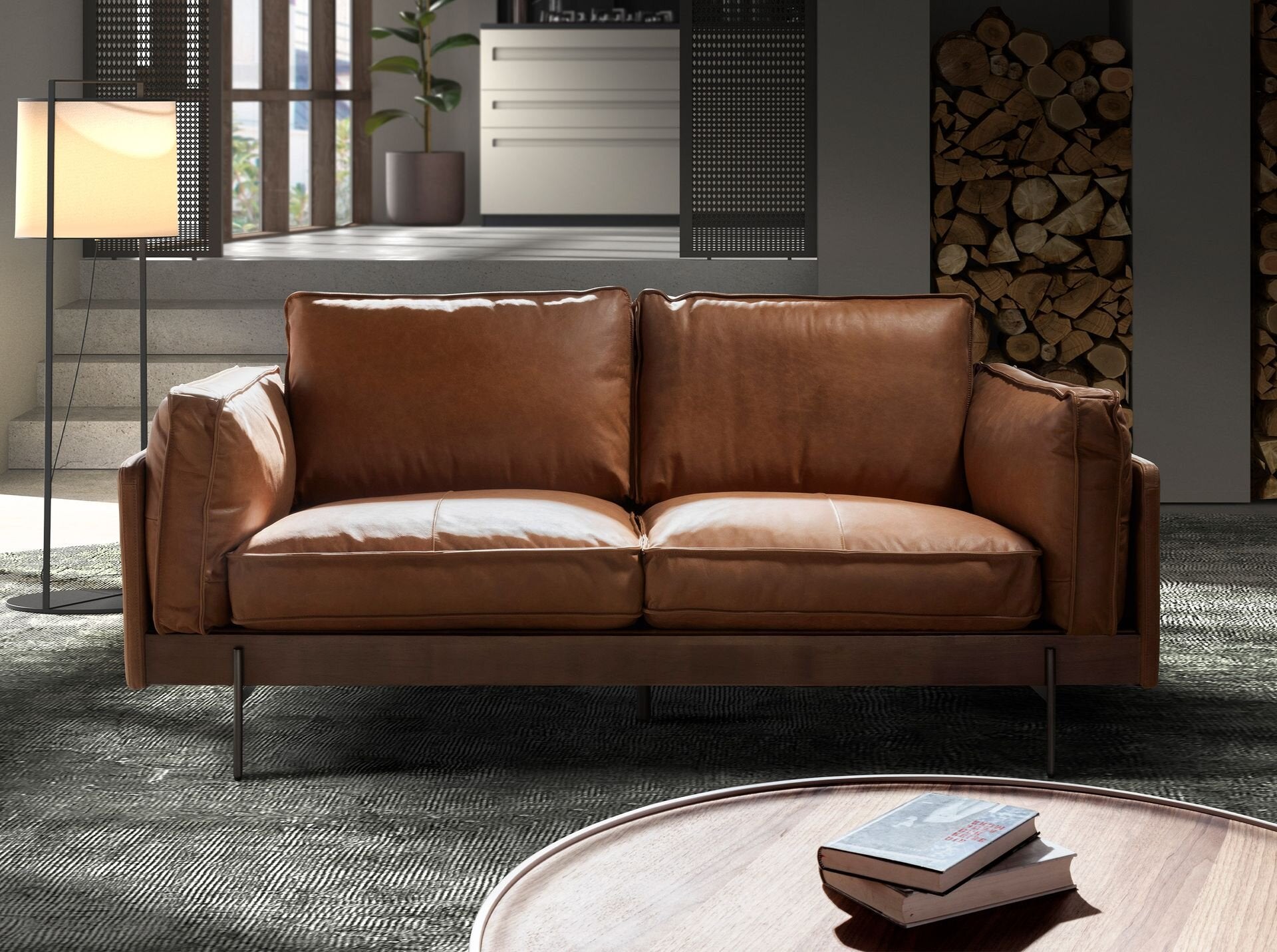 2-seters sofa Tobakk Brunt skinn