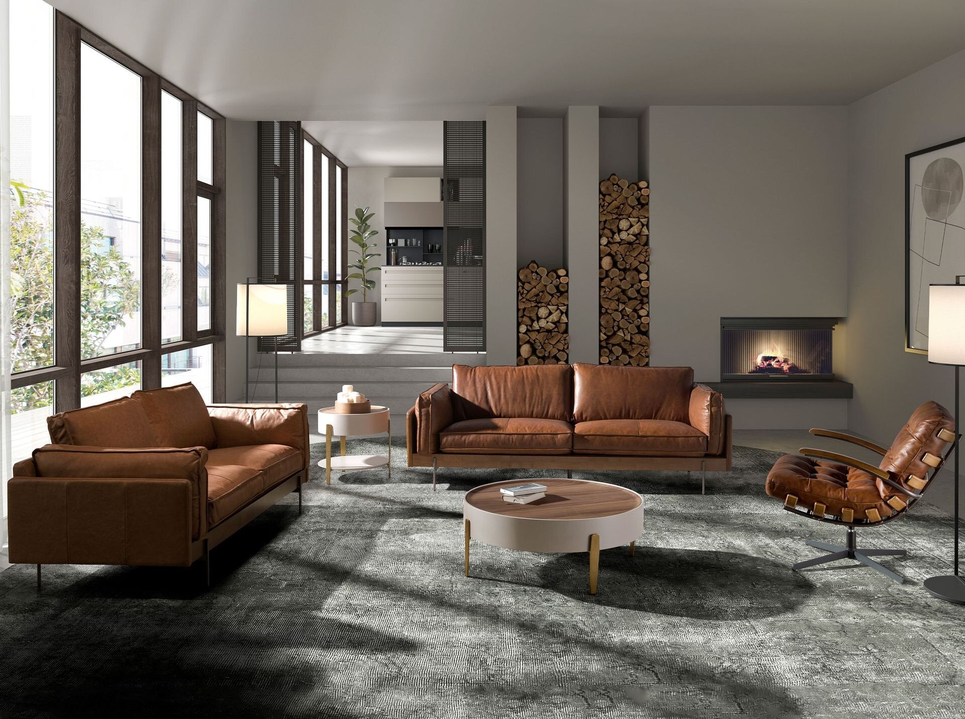 2-seters sofa Tobakk Brunt skinn