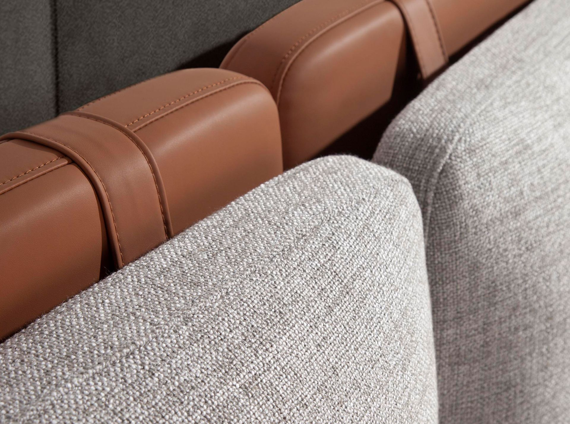 Brown leatherette bed with gray fabric