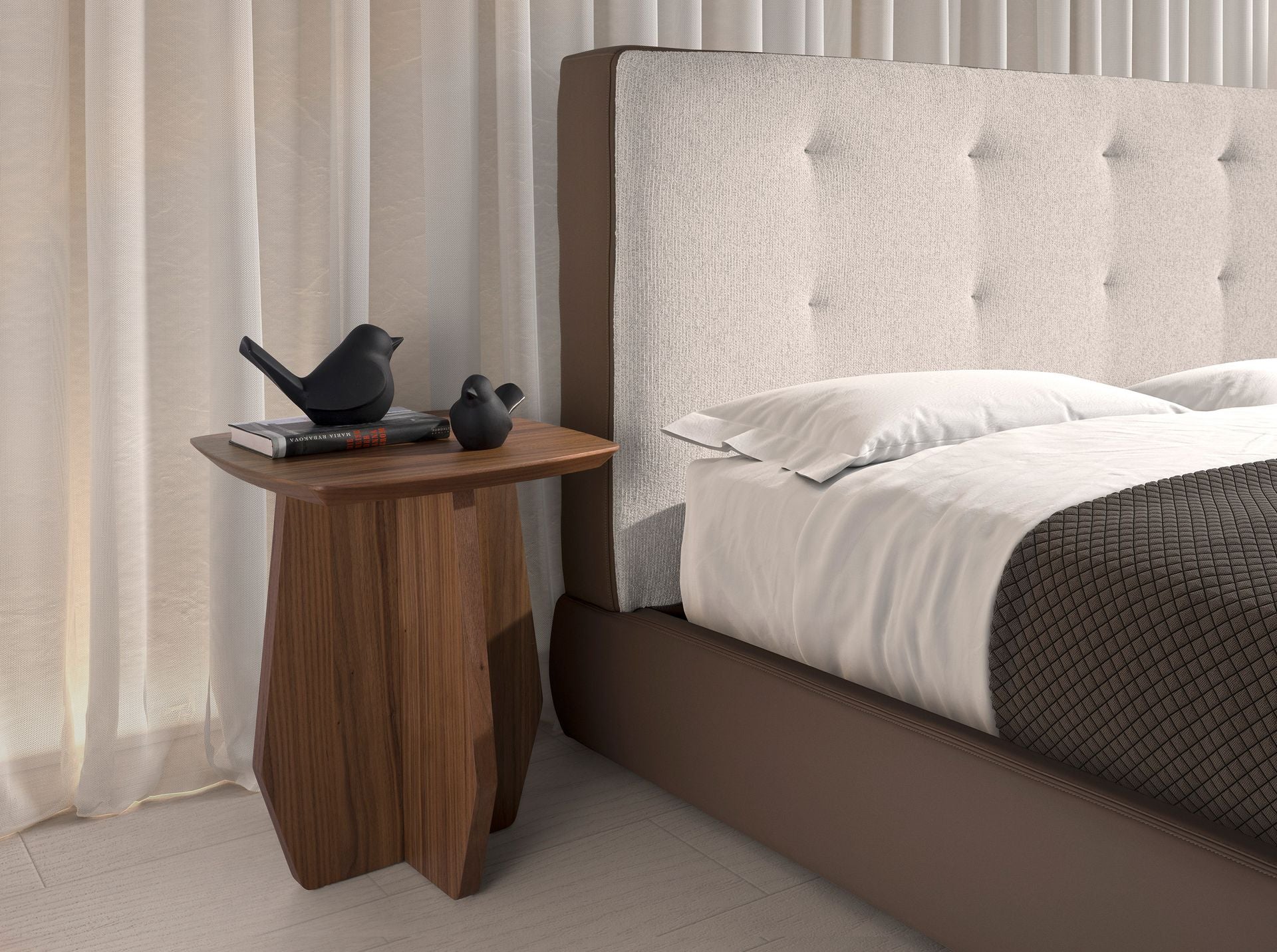 Seng i brunt stoff og Eco-Leather