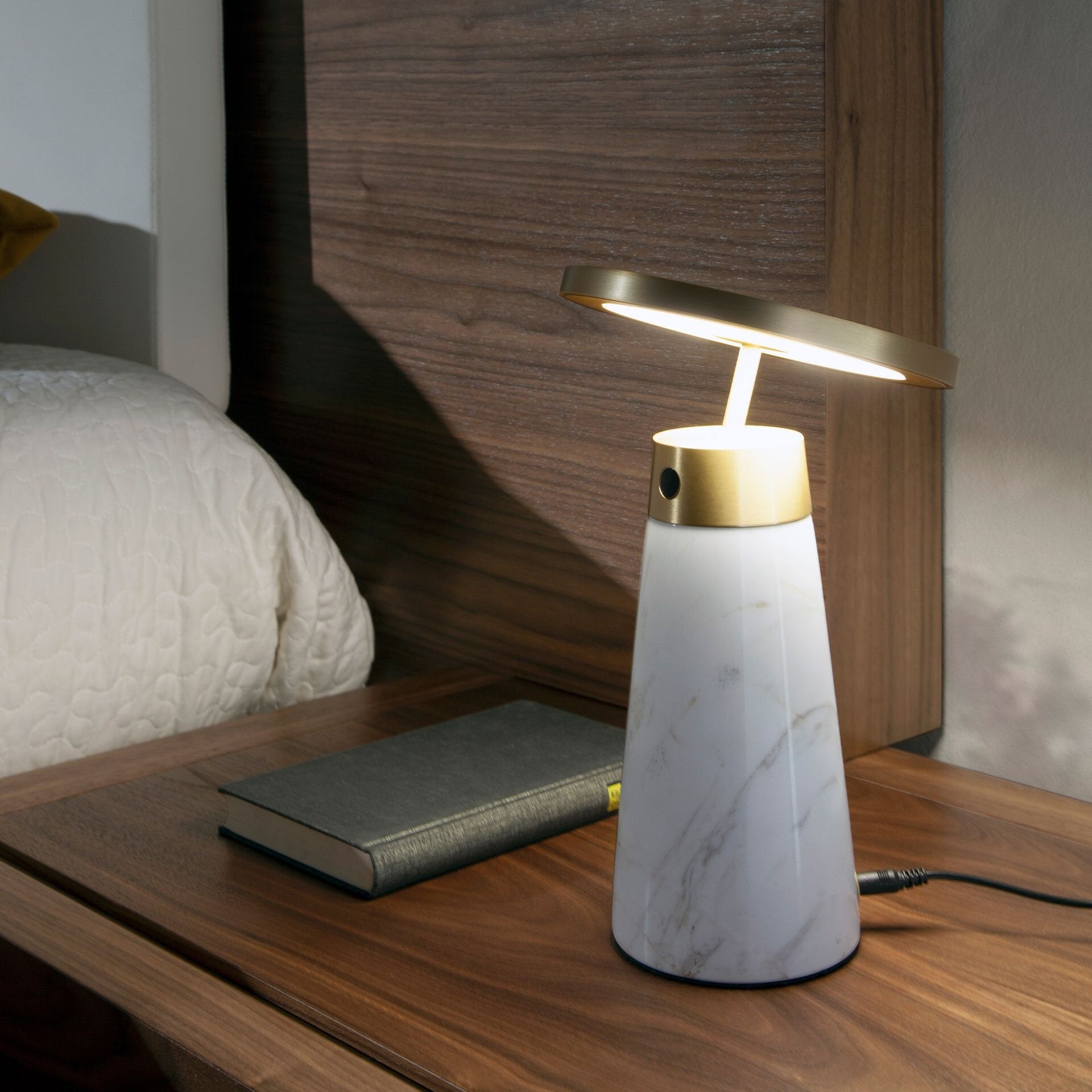 Bordlampe Hvit Marmor Gylden Stål
