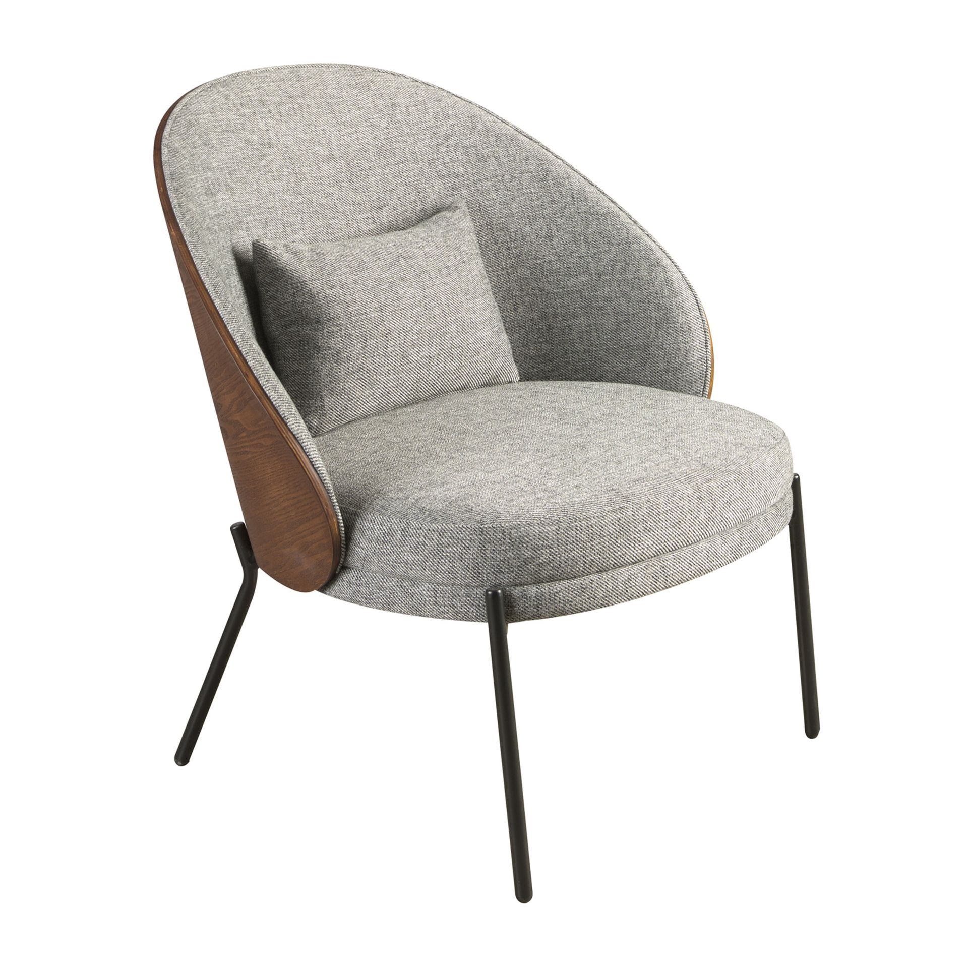 Armchair in grey and walnut fabric