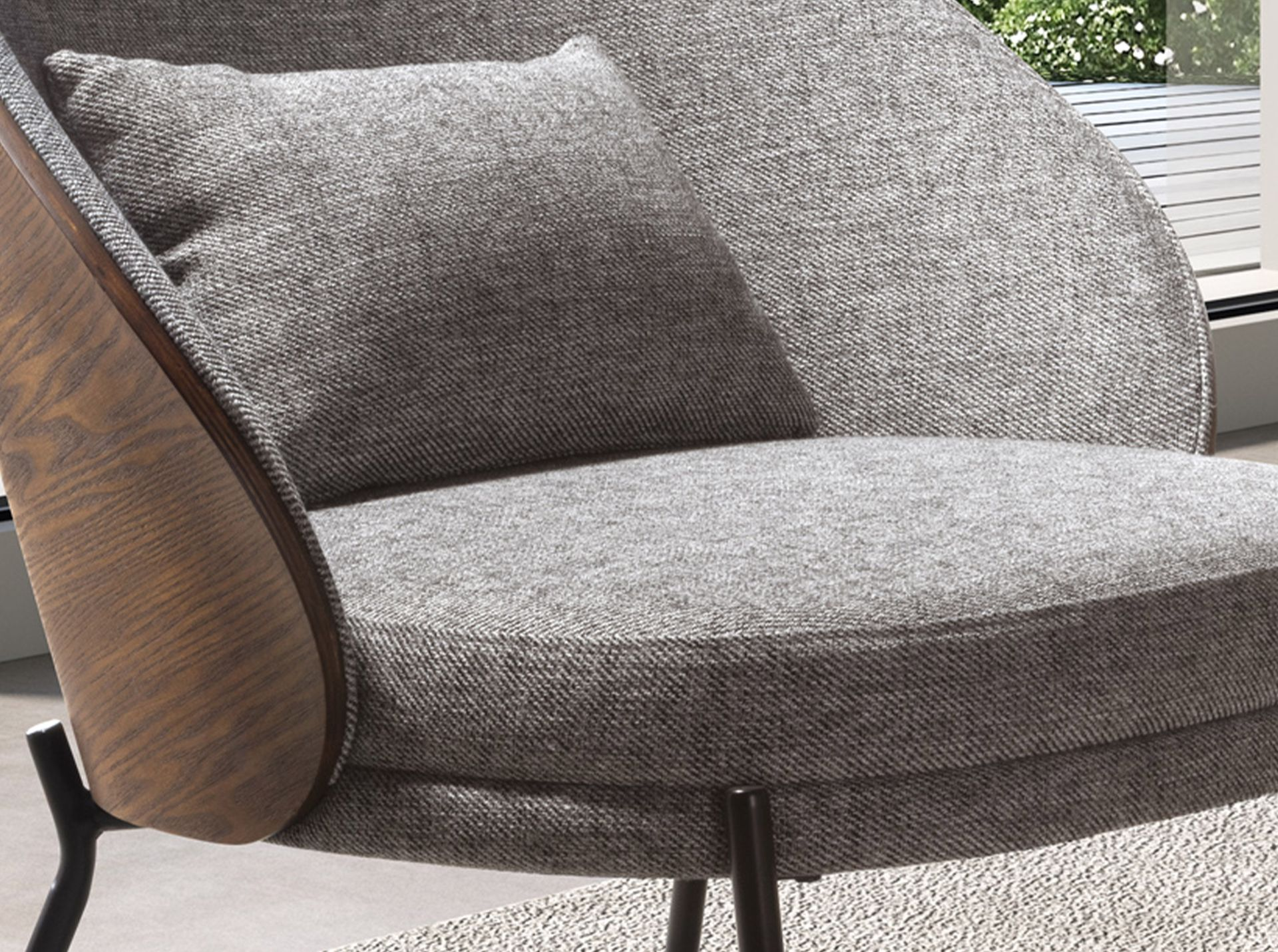Armchair in grey and walnut fabric