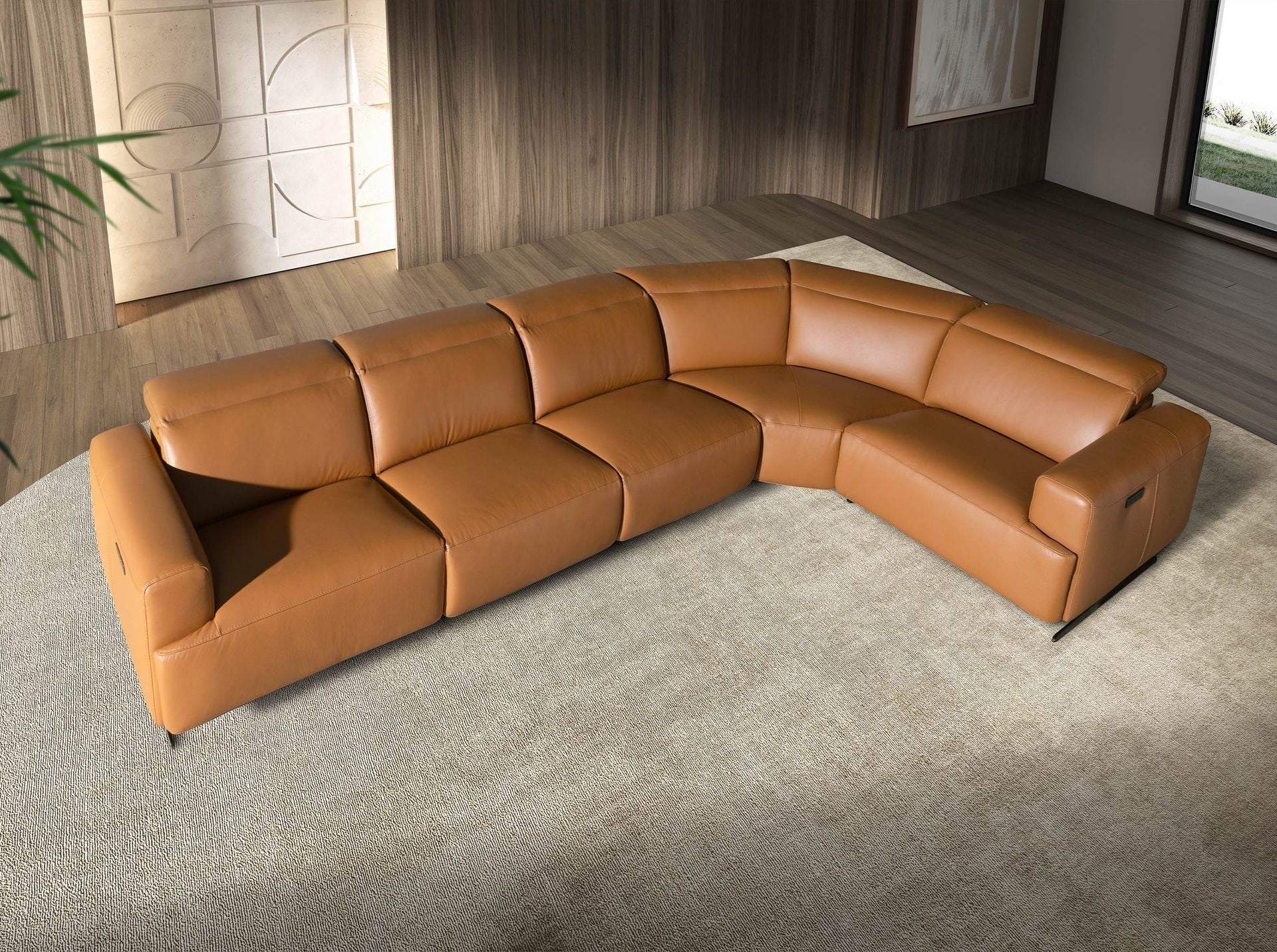 Brown leather modular relax corner sofa