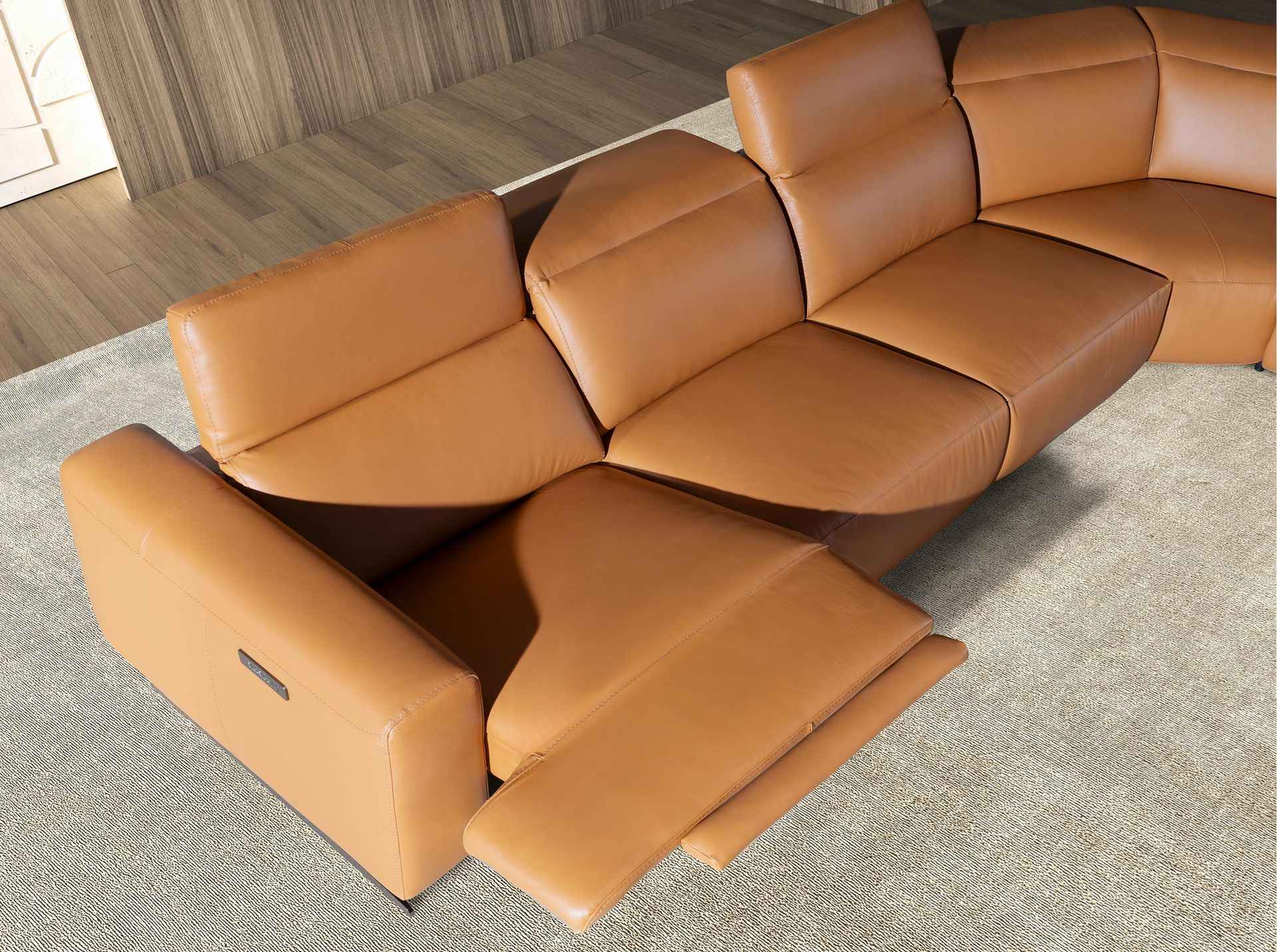 Brown leather modular relax corner sofa