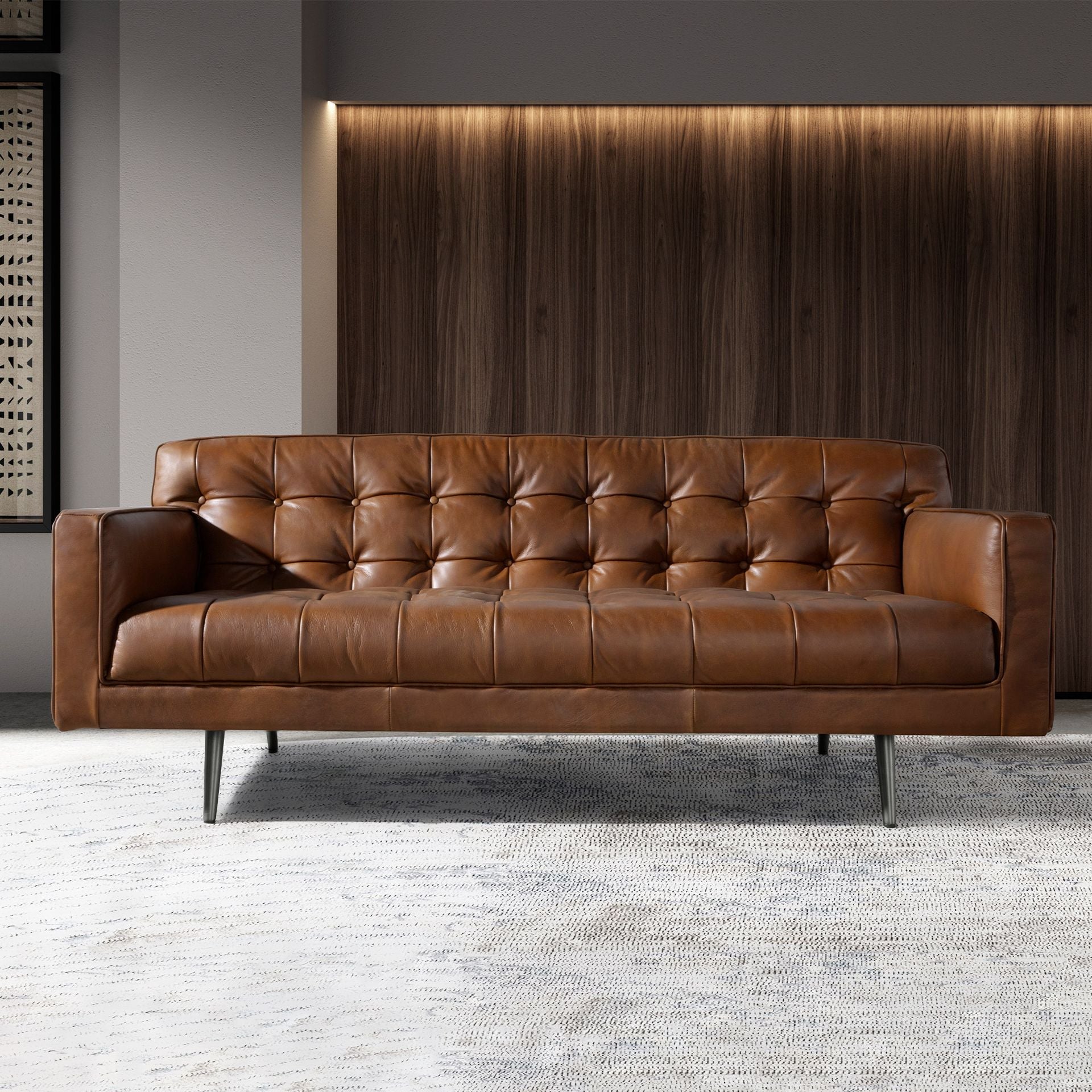 Chester 2-seters sofa i mørkebrunt skinn