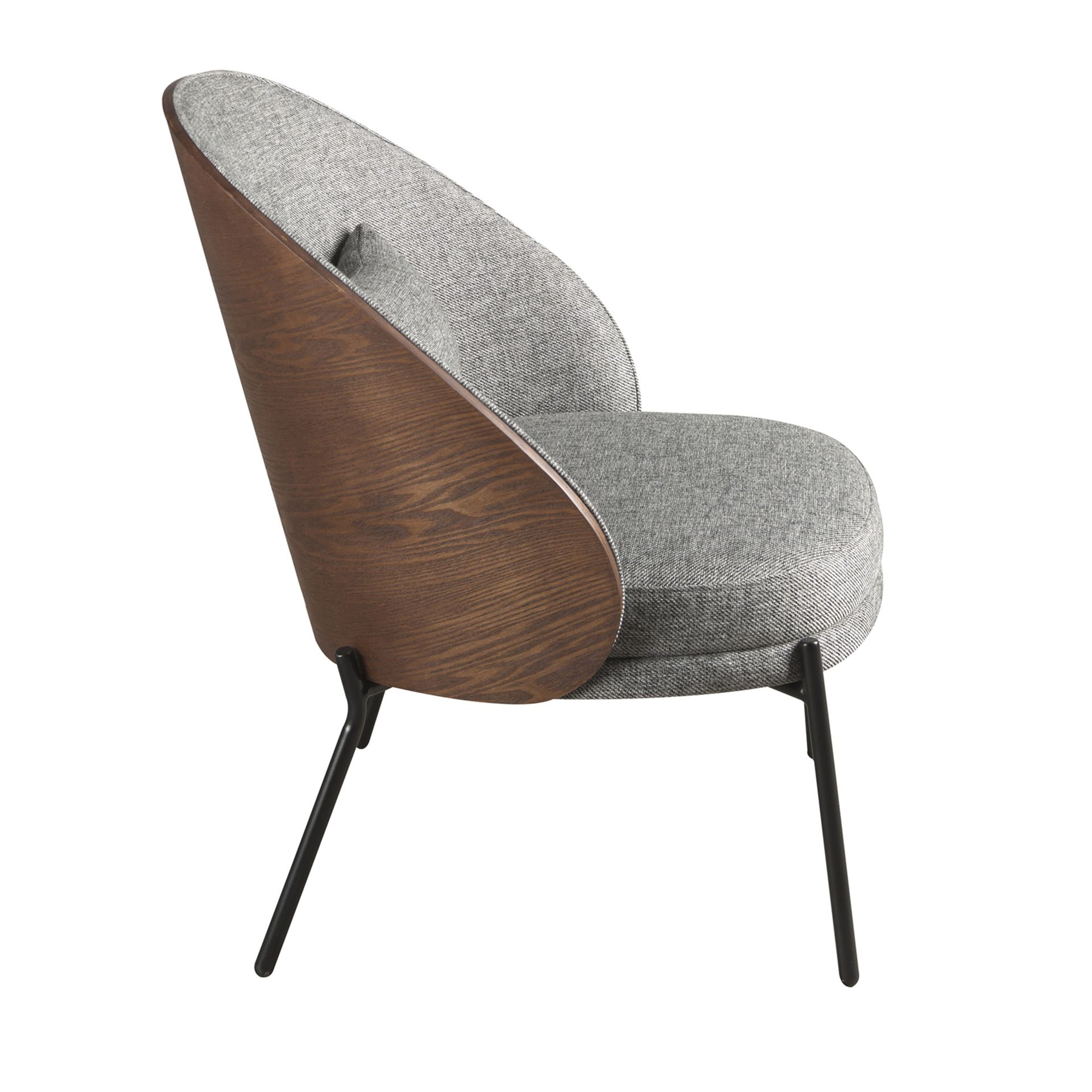 Armchair in grey and walnut fabric