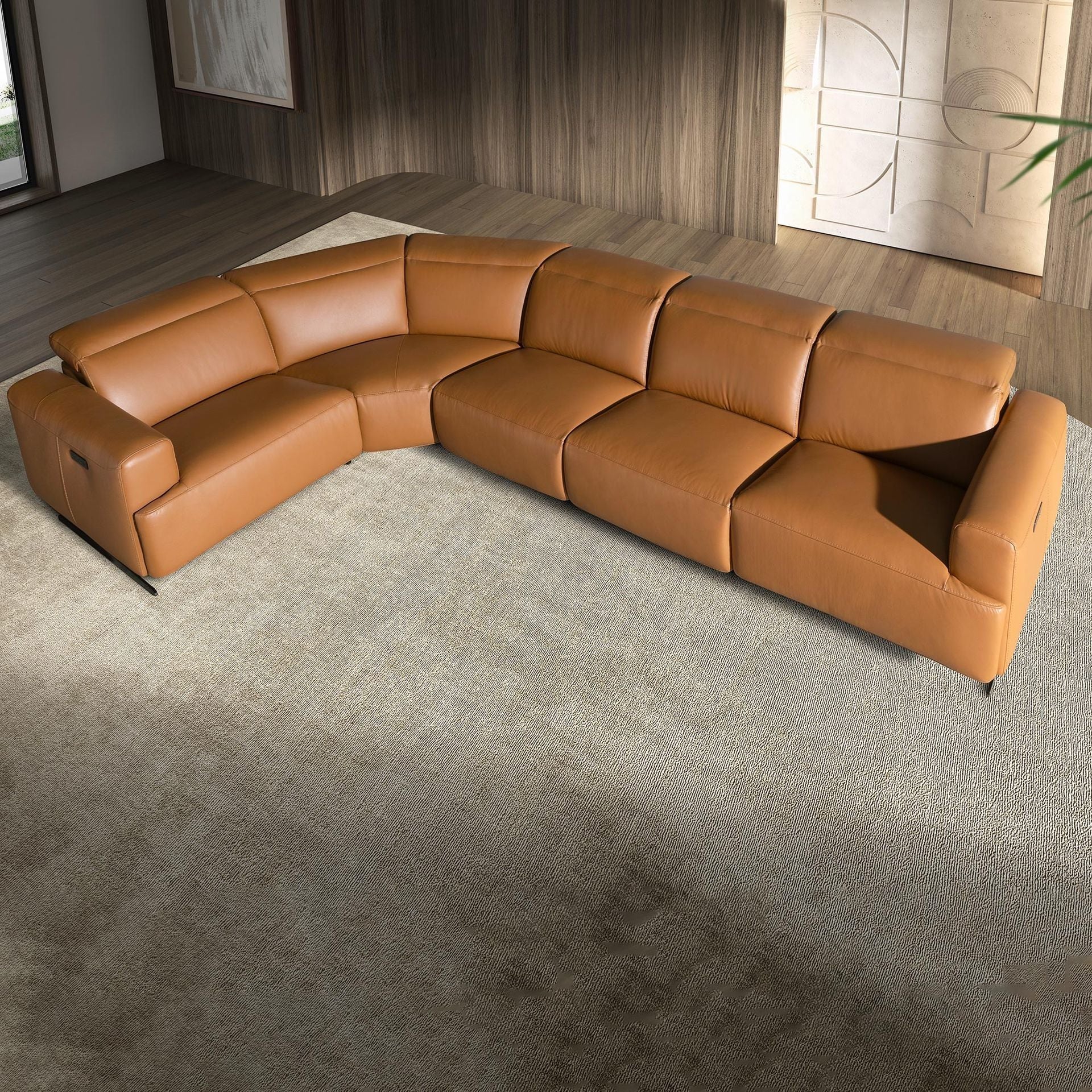 Brown leather modular relax corner sofa