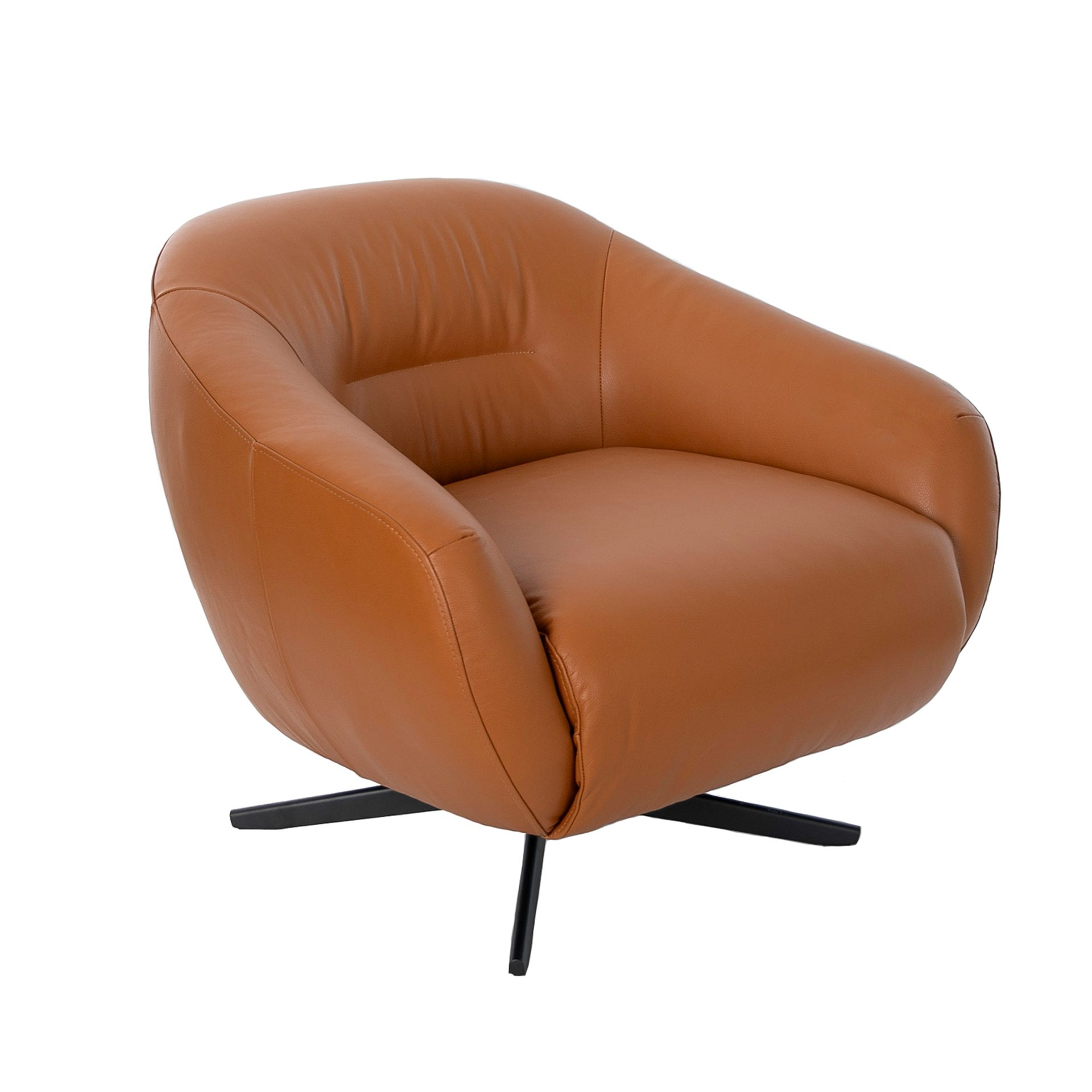 Brown leather swivel armchair